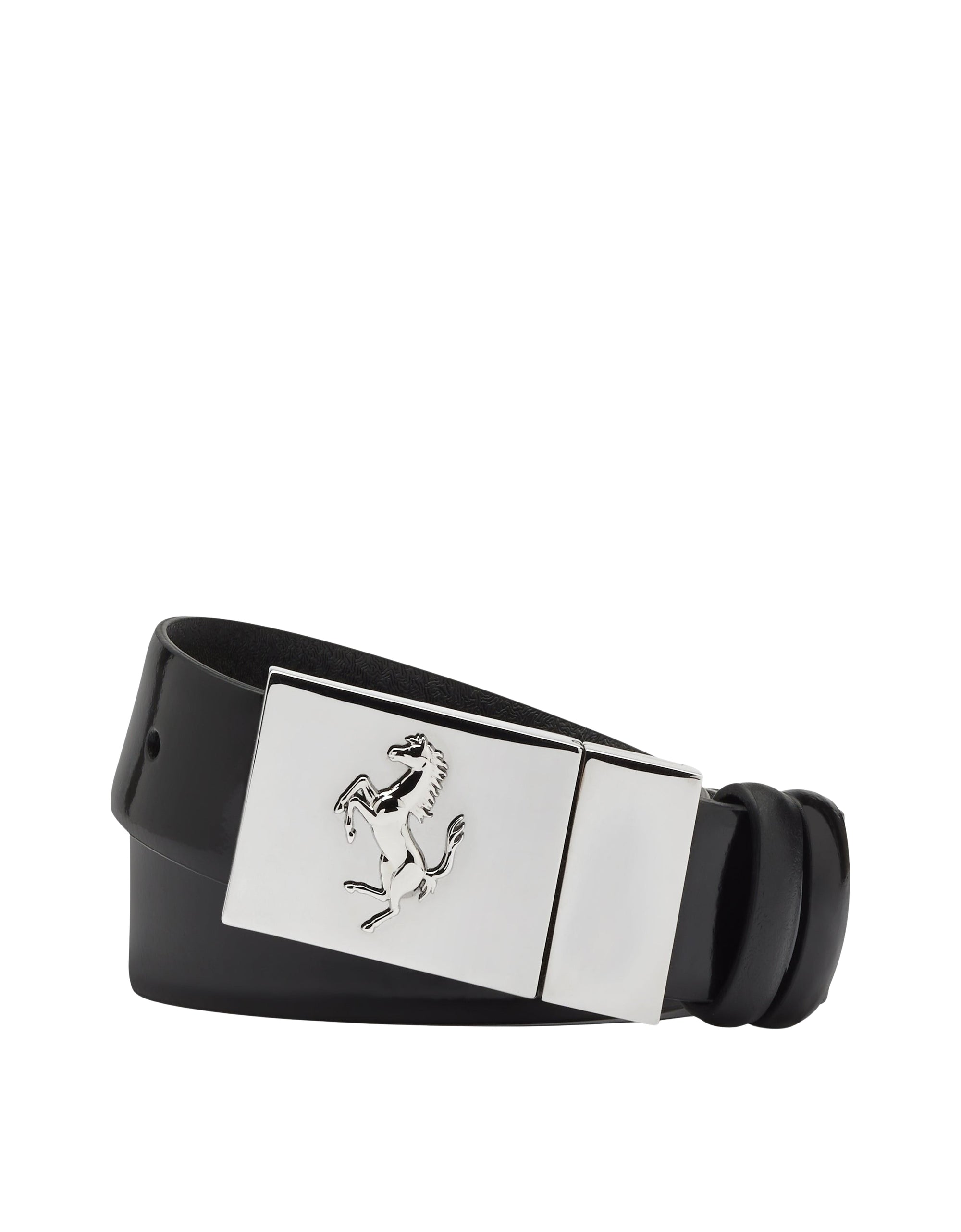 Ceinture unisexe réversible avec Cheval cabré en cuir - Nero