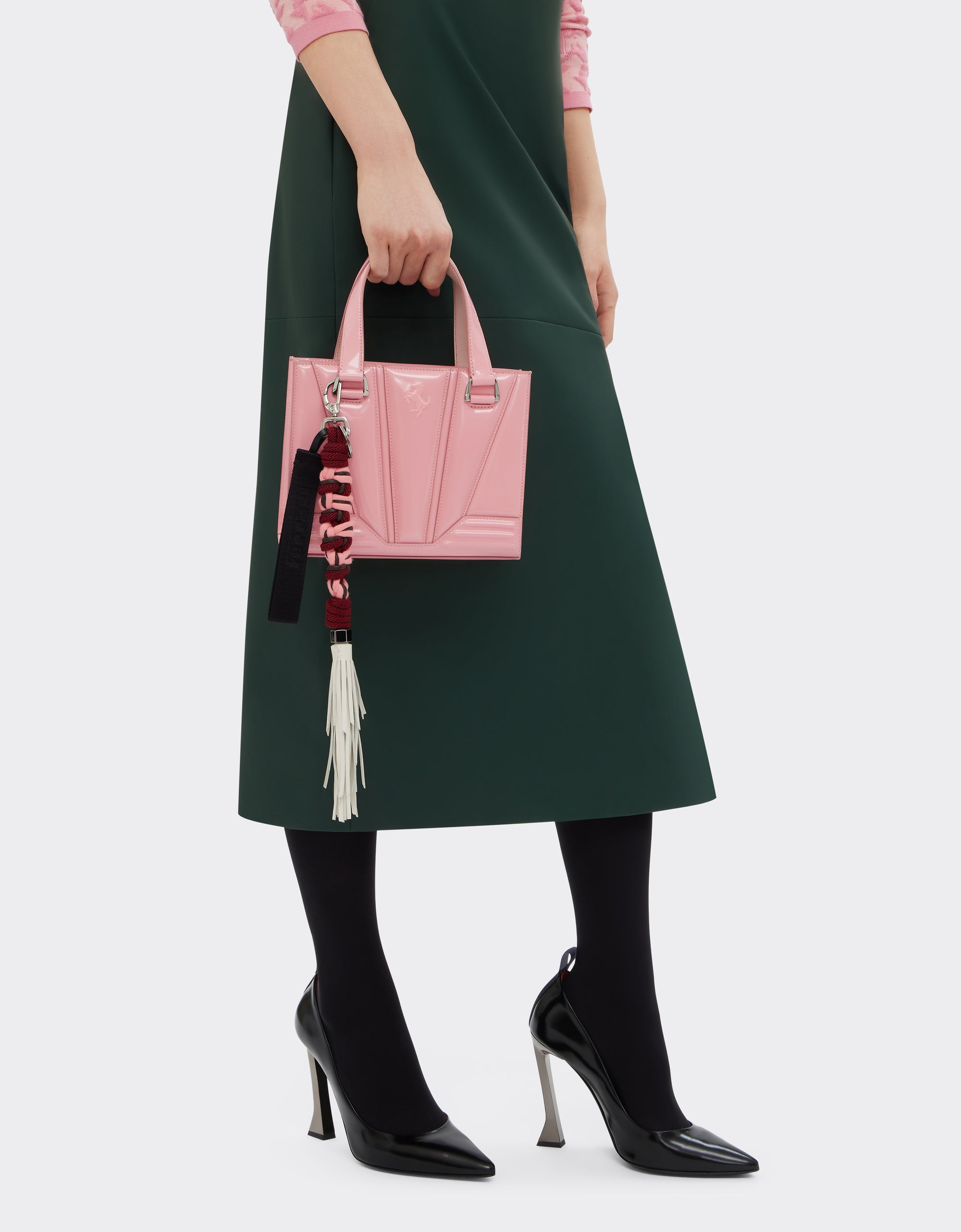Porte-clés unisexe avec cordes et pompon en cuir - Bordeaux