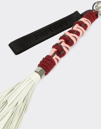 Porte-clés unisexe avec cordes et pompon en cuir - Bordeaux