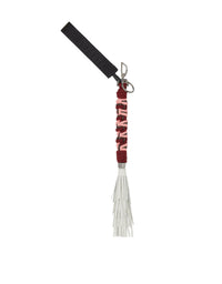 Porte-clés unisexe avec cordes et pompon en cuir - Bordeaux