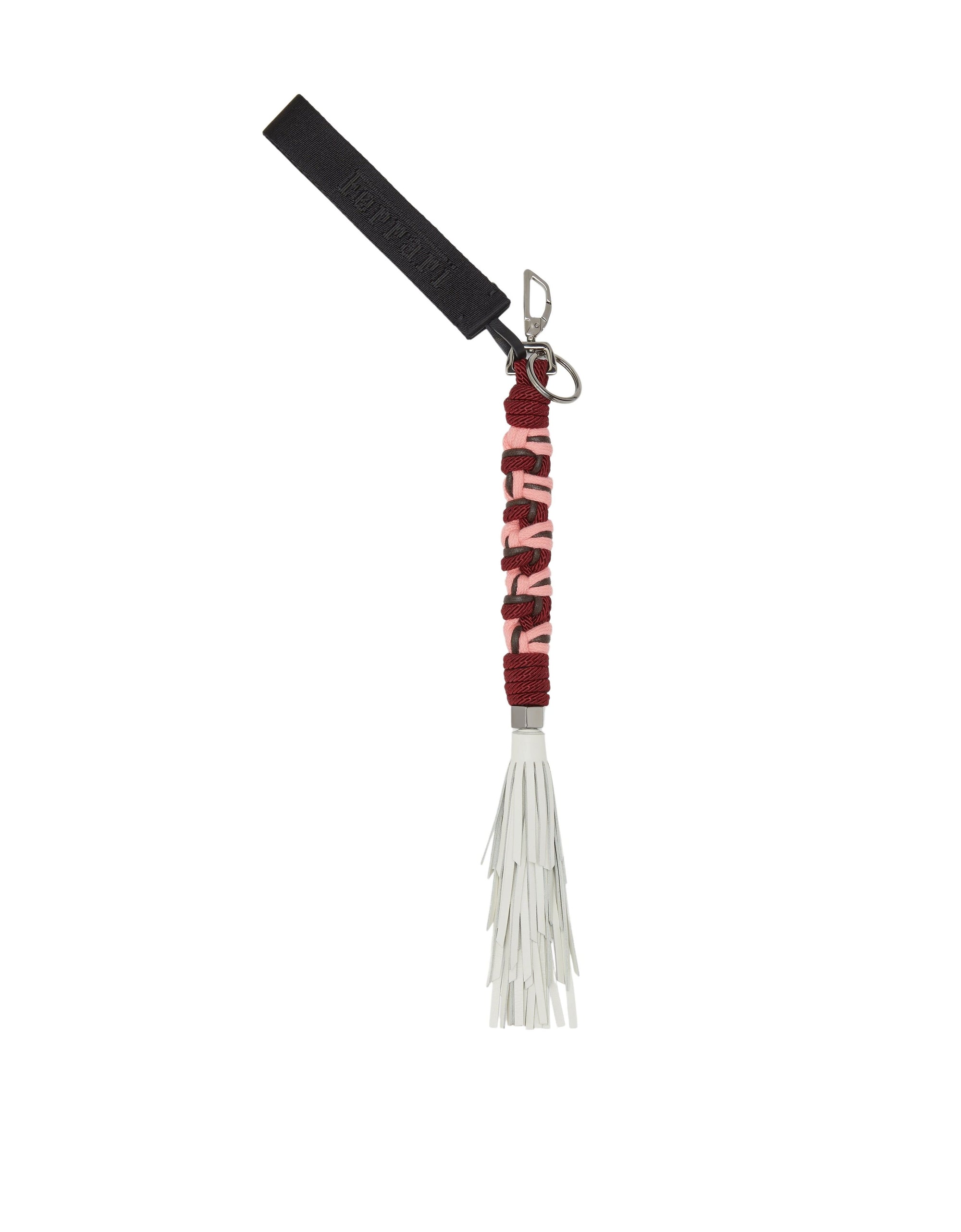 Porte-clés unisexe avec cordes et pompon en cuir - Bordeaux
