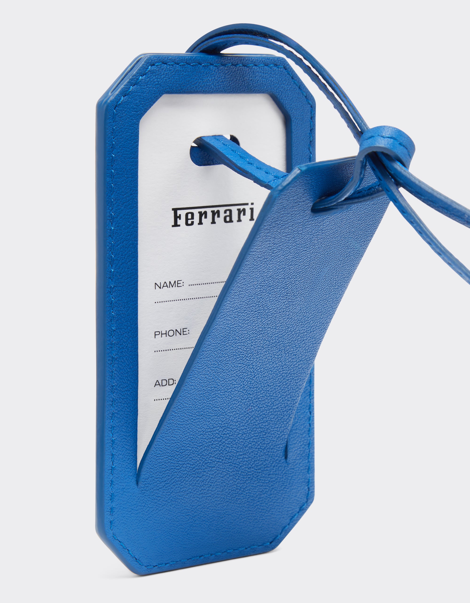 Étiquette de bagage unisexe avec logo Ferrari en cuir - Blu Klein