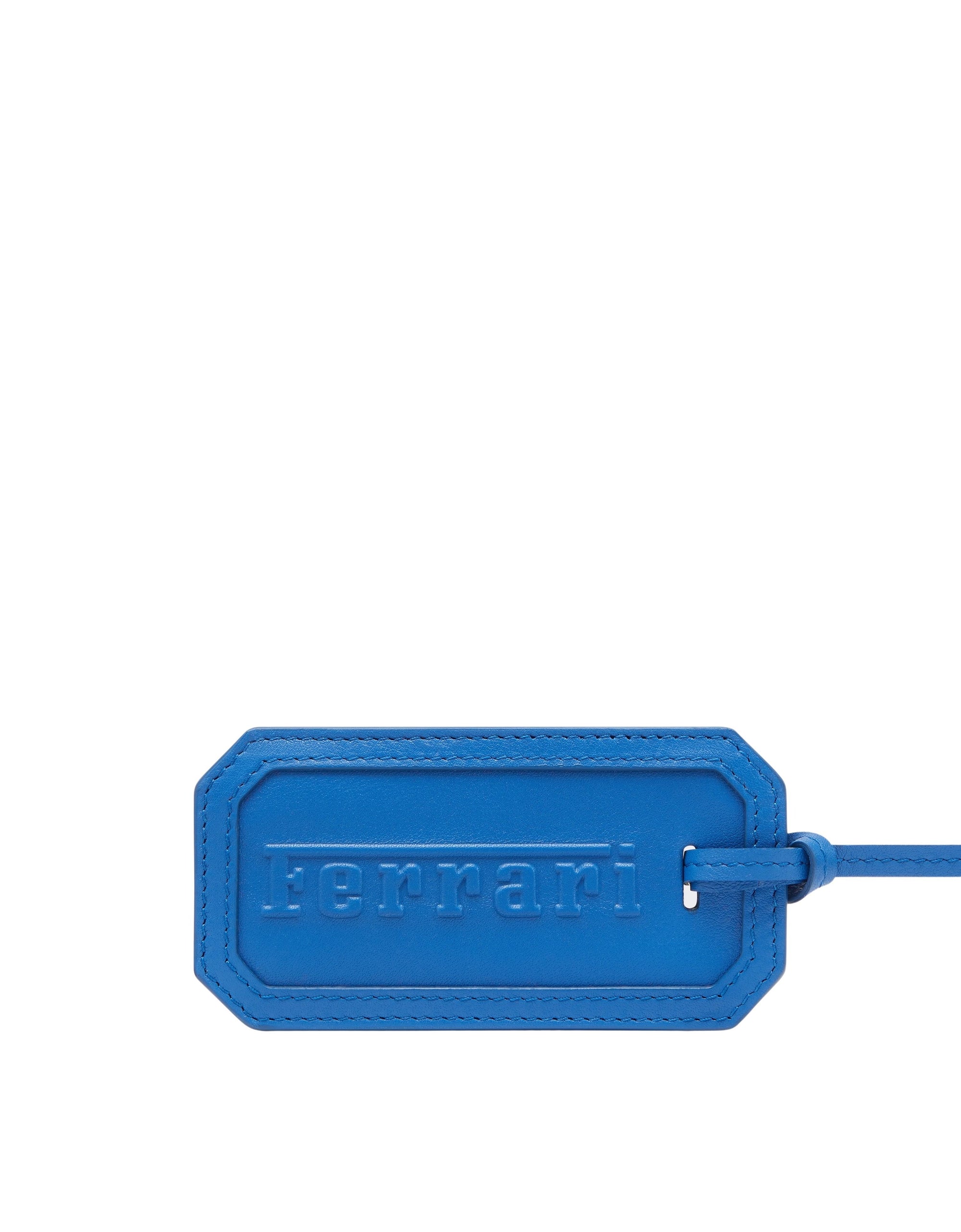 Étiquette de bagage unisexe avec logo Ferrari en cuir - Blu Klein