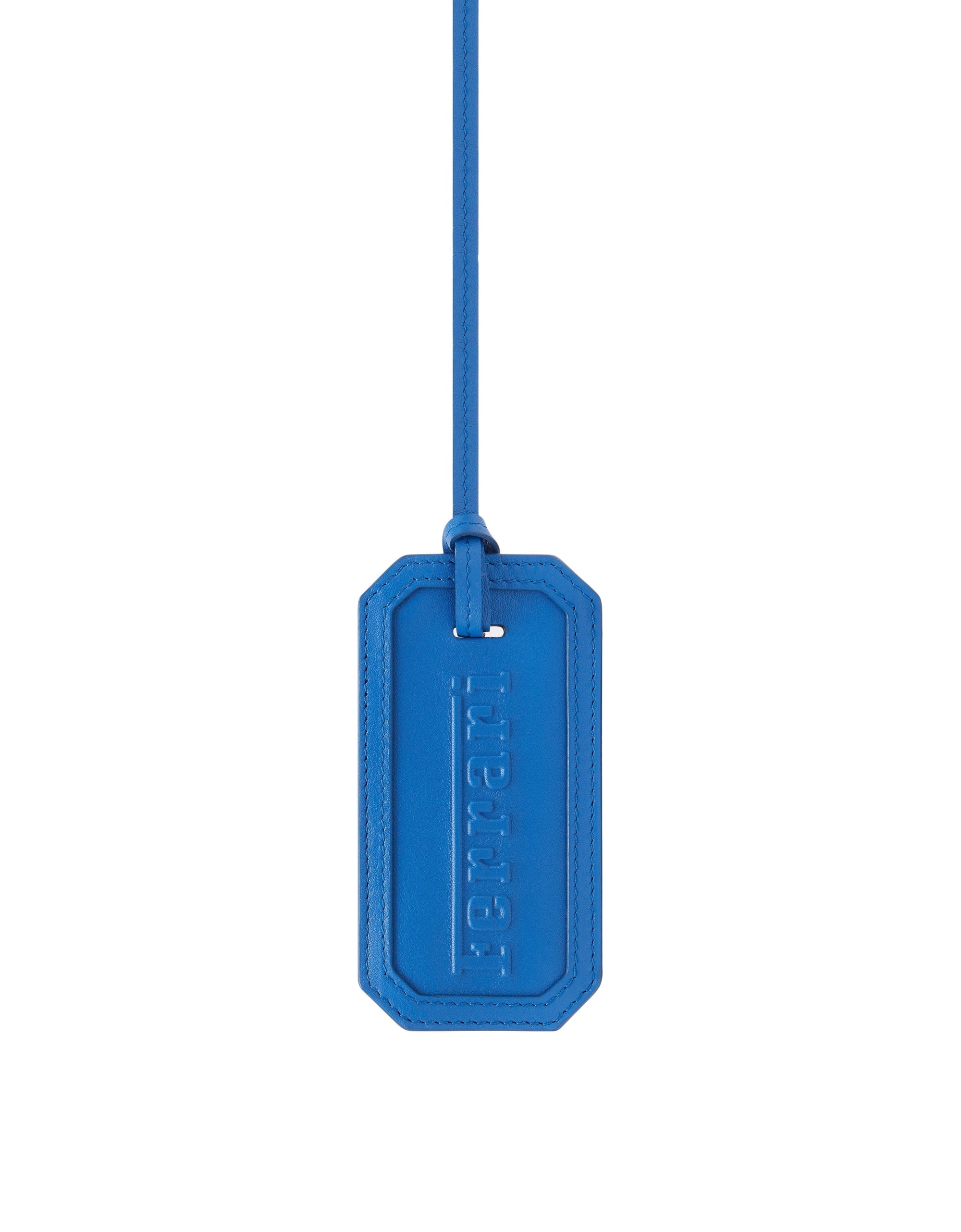 Étiquette de bagage unisexe avec logo Ferrari en cuir - Blu Klein