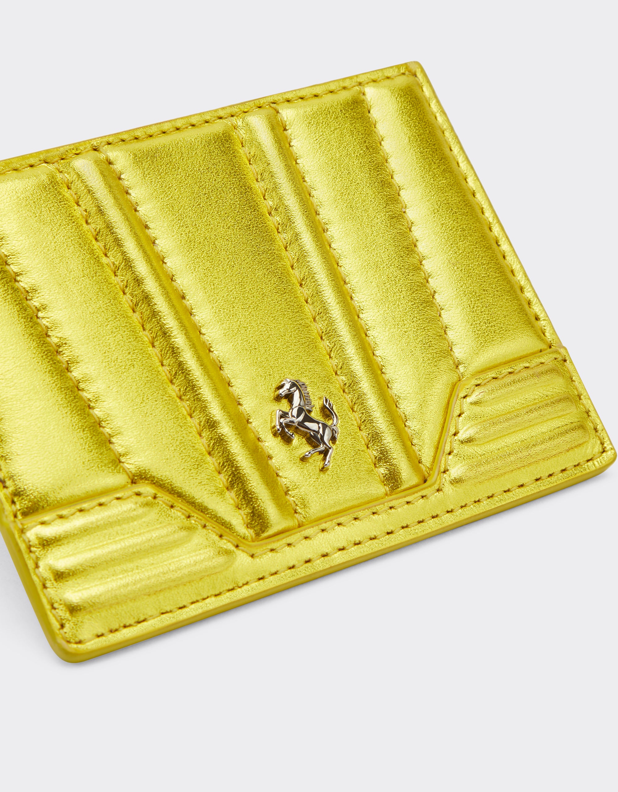 Porte-cartes unisexe avec Cheval cabré en cuir lamé - Blazing Yellow