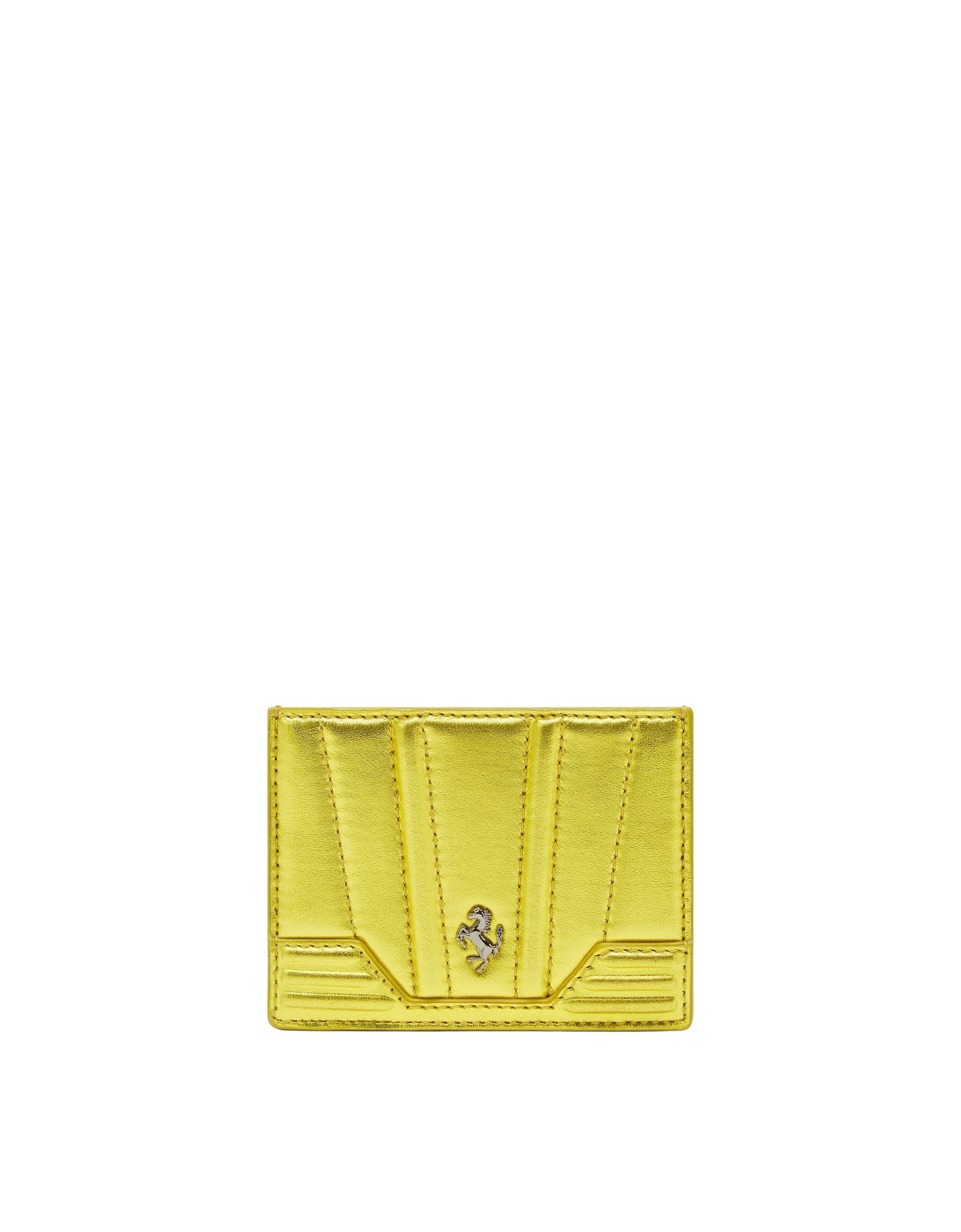 Porte-cartes unisexe avec Cheval cabré en cuir lamé - Blazing Yellow