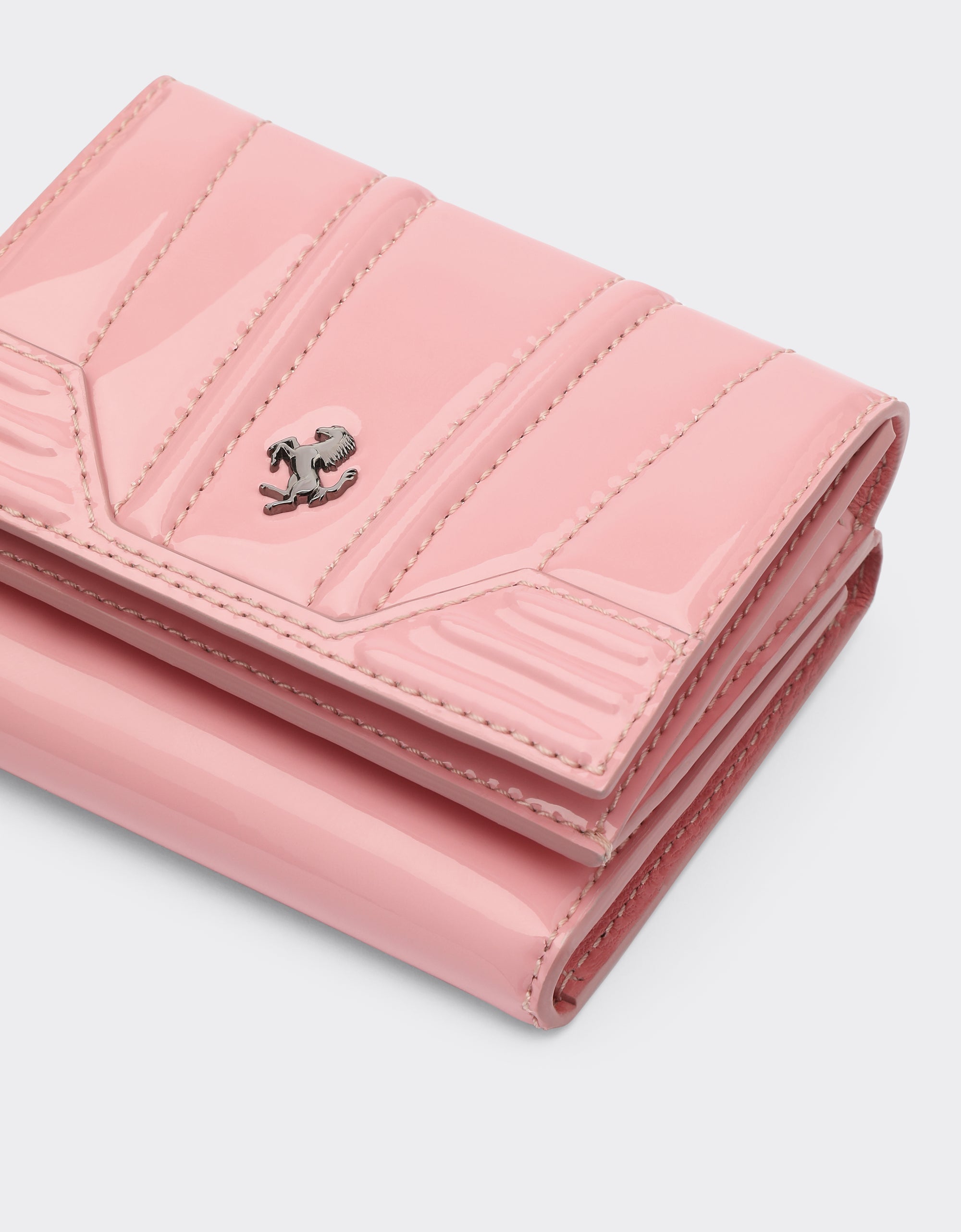 Portefeuille unisexe avec Cheval cabré en cuir verni - Rosa