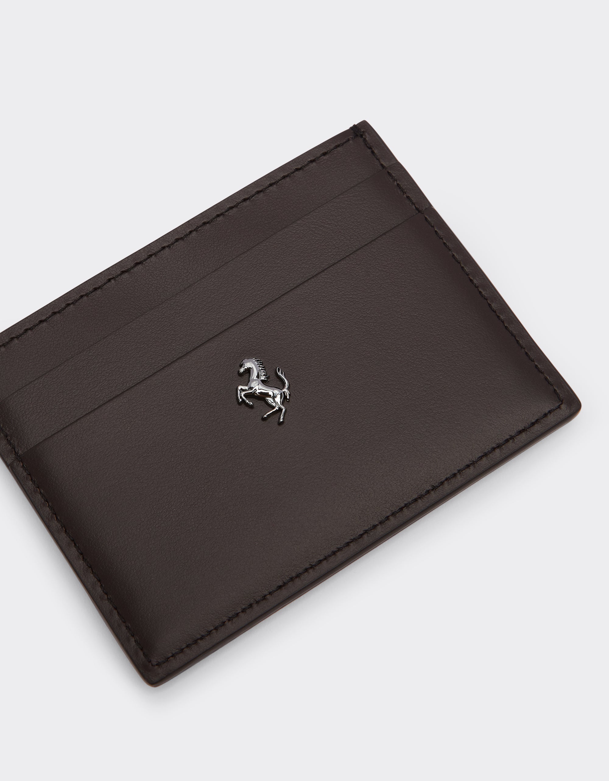 Porte-cartes unisexe Ferrari GT en cuir brossé - Marrone Scuro