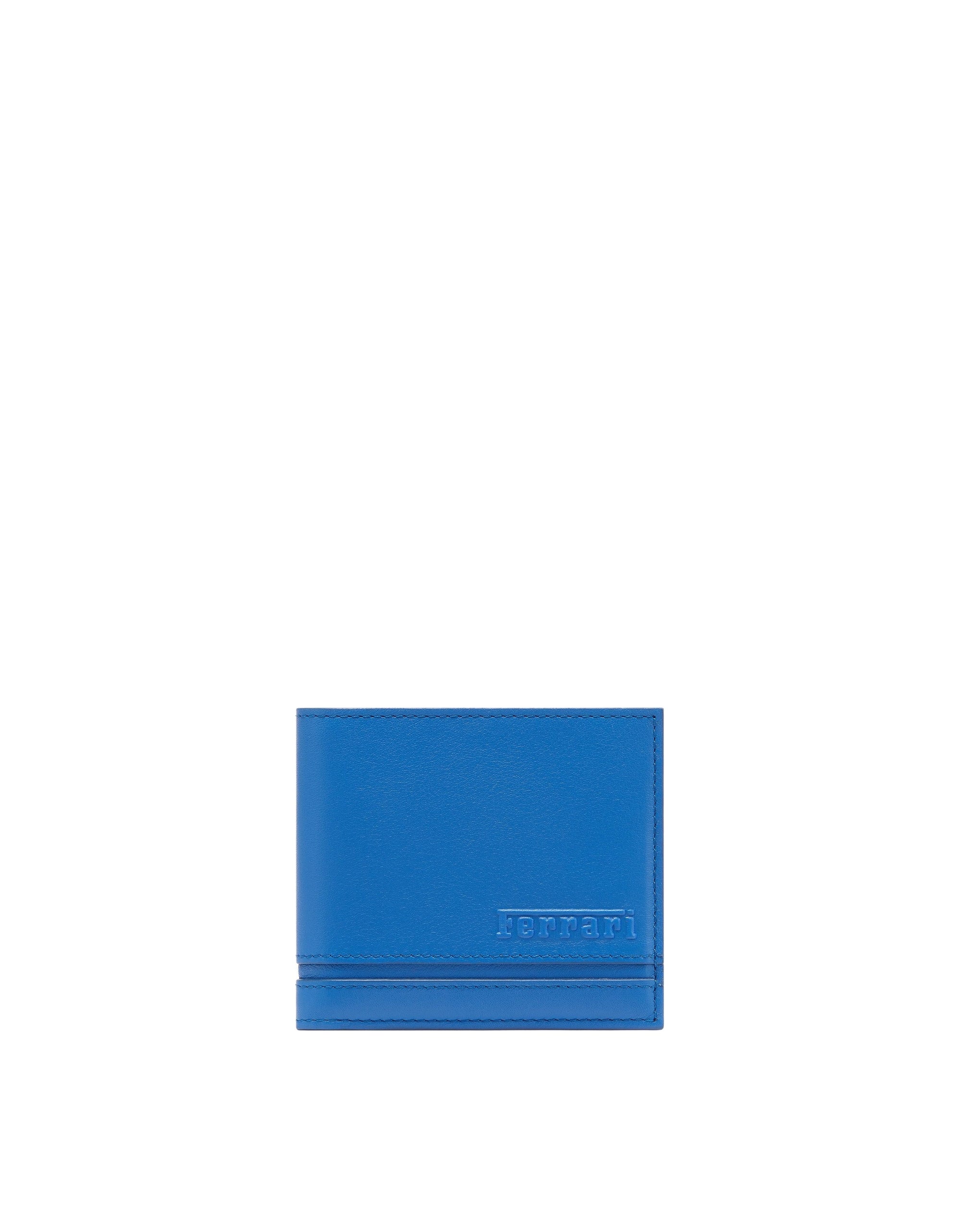 Portefeuille unisexe avec logo Ferrari en cuir nappa - Blu Klein