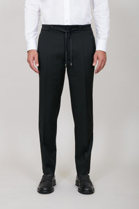 Pantalon de costume à cordon de serrage en laine - Noir