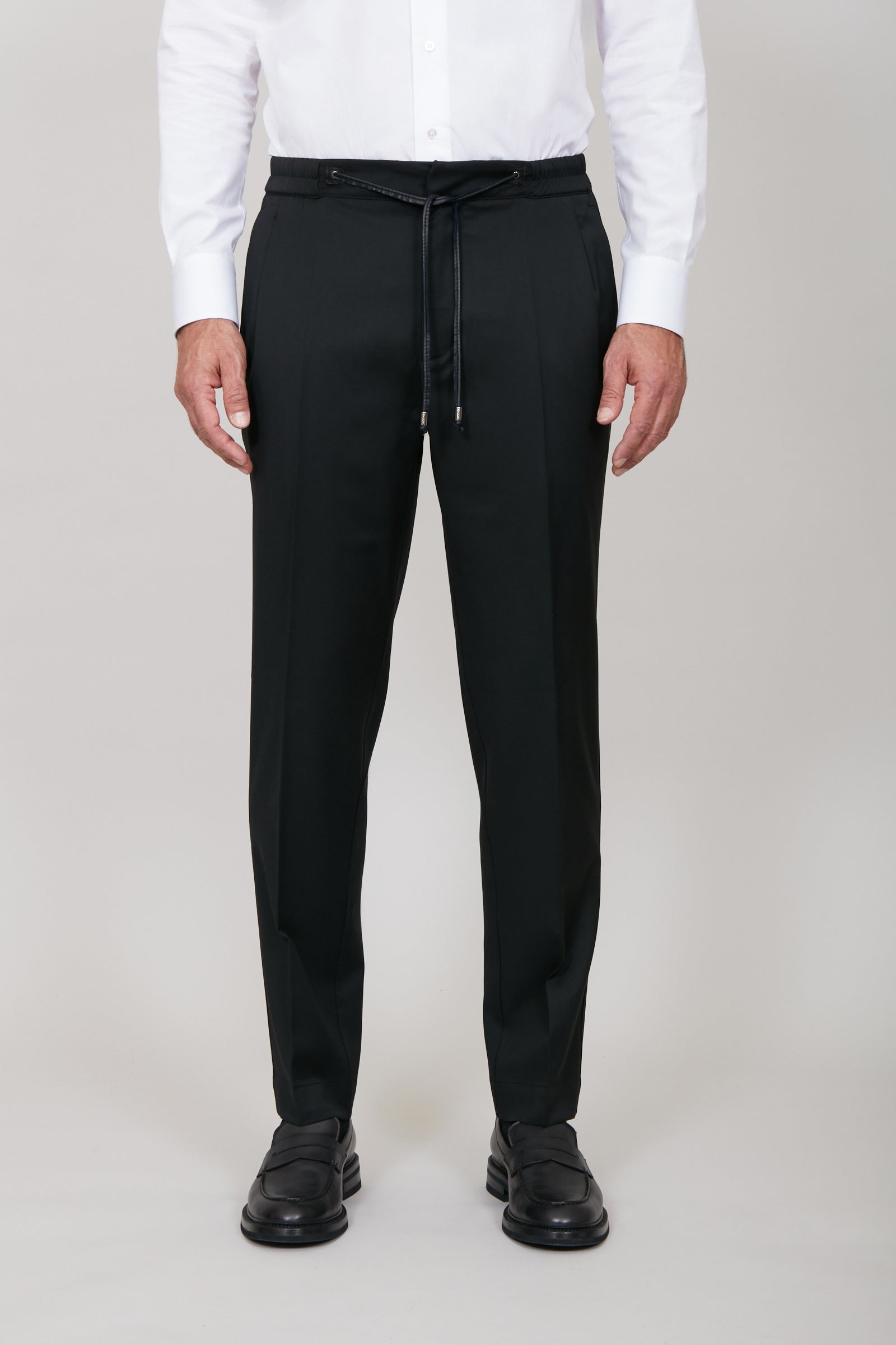 Pantalon de costume à cordon de serrage en laine - Noir