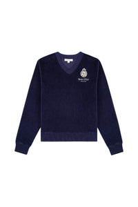 Pull à col V en velours - Navy