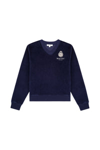 Crown Velour V-Neck - Navy & Cream