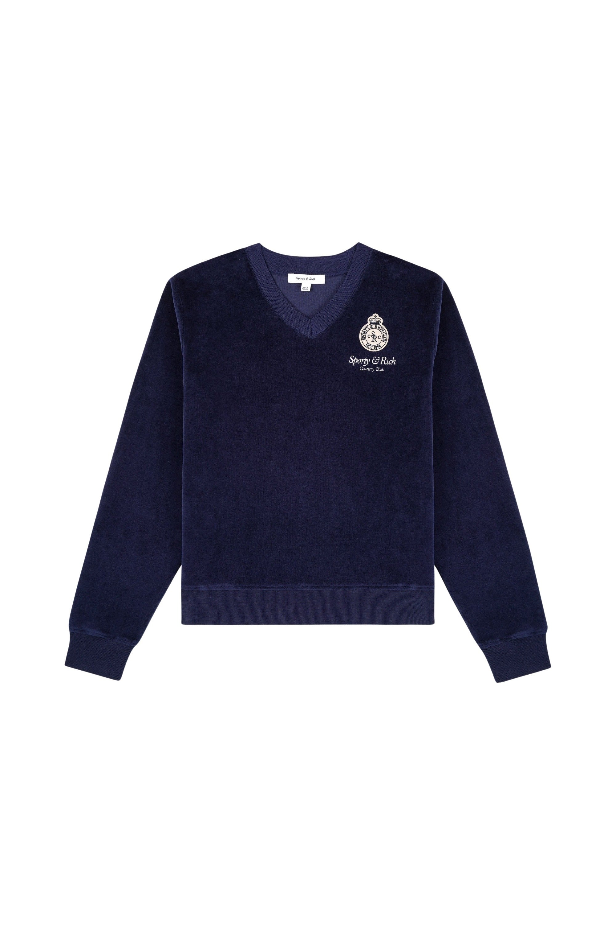 Crown Velour V-Neck - Navy & Cream