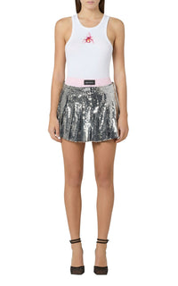 Short skirt embellished with rhinestones - Silver