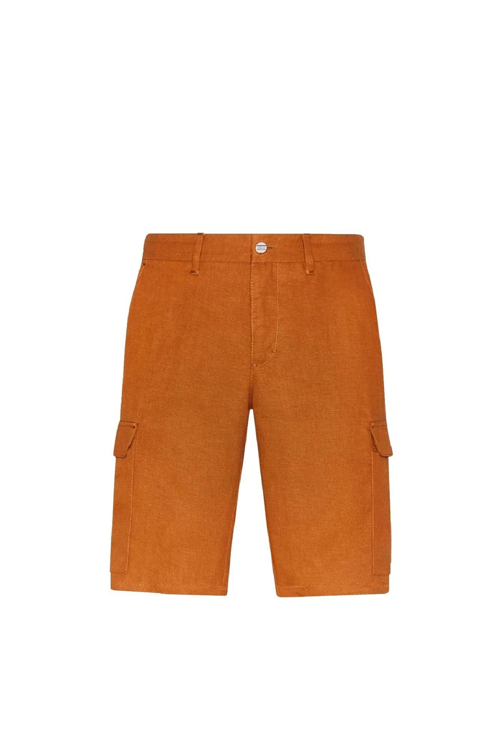 Short cargo à poches plaquées en lin - Orange