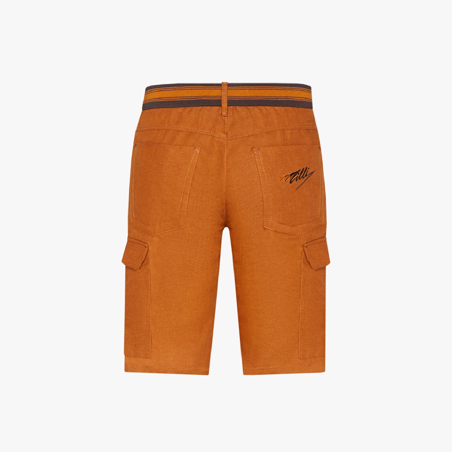 Short cargo à poches plaquées en lin - Orange