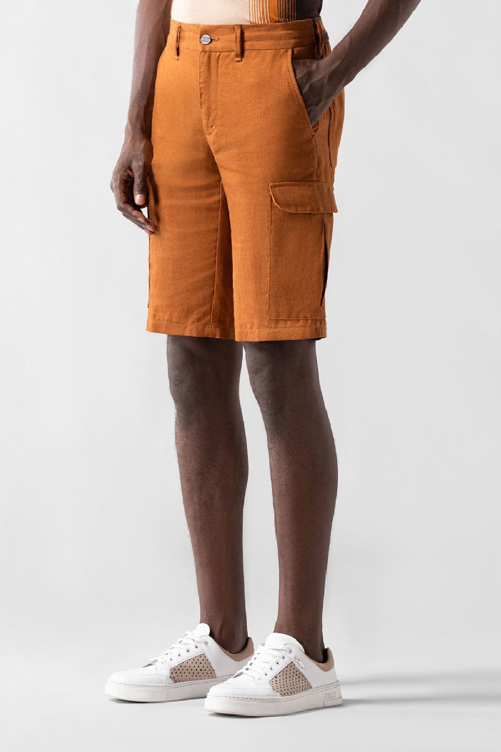 Short cargo chiné en lin - Bleu