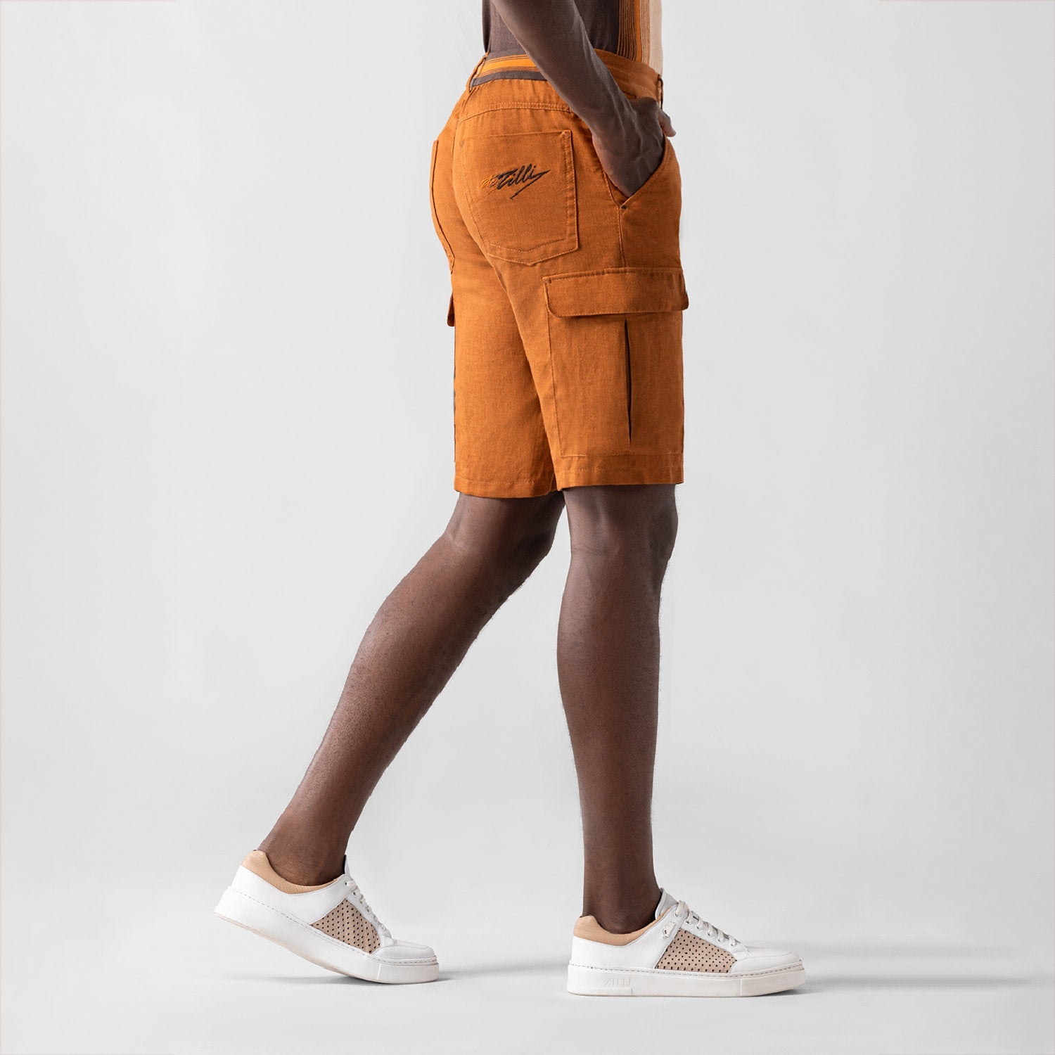 Short cargo chiné en lin - Bleu