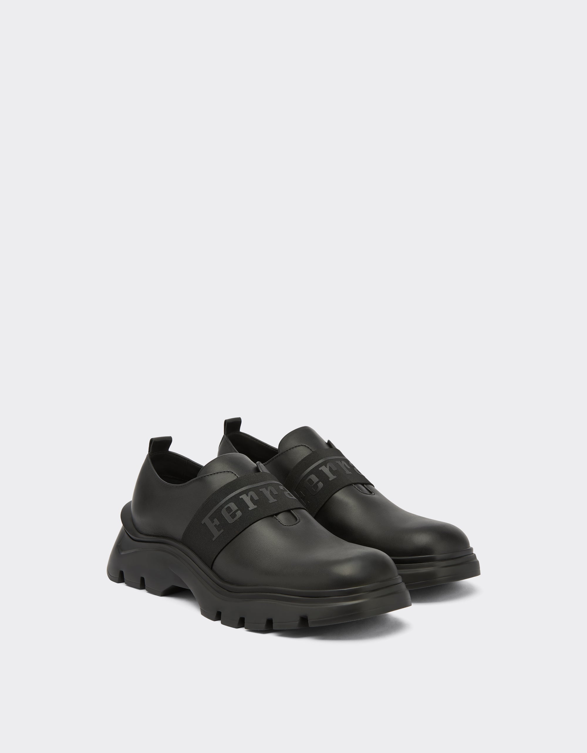 Sneakers avec ruban Ferrari en cuir - Nero