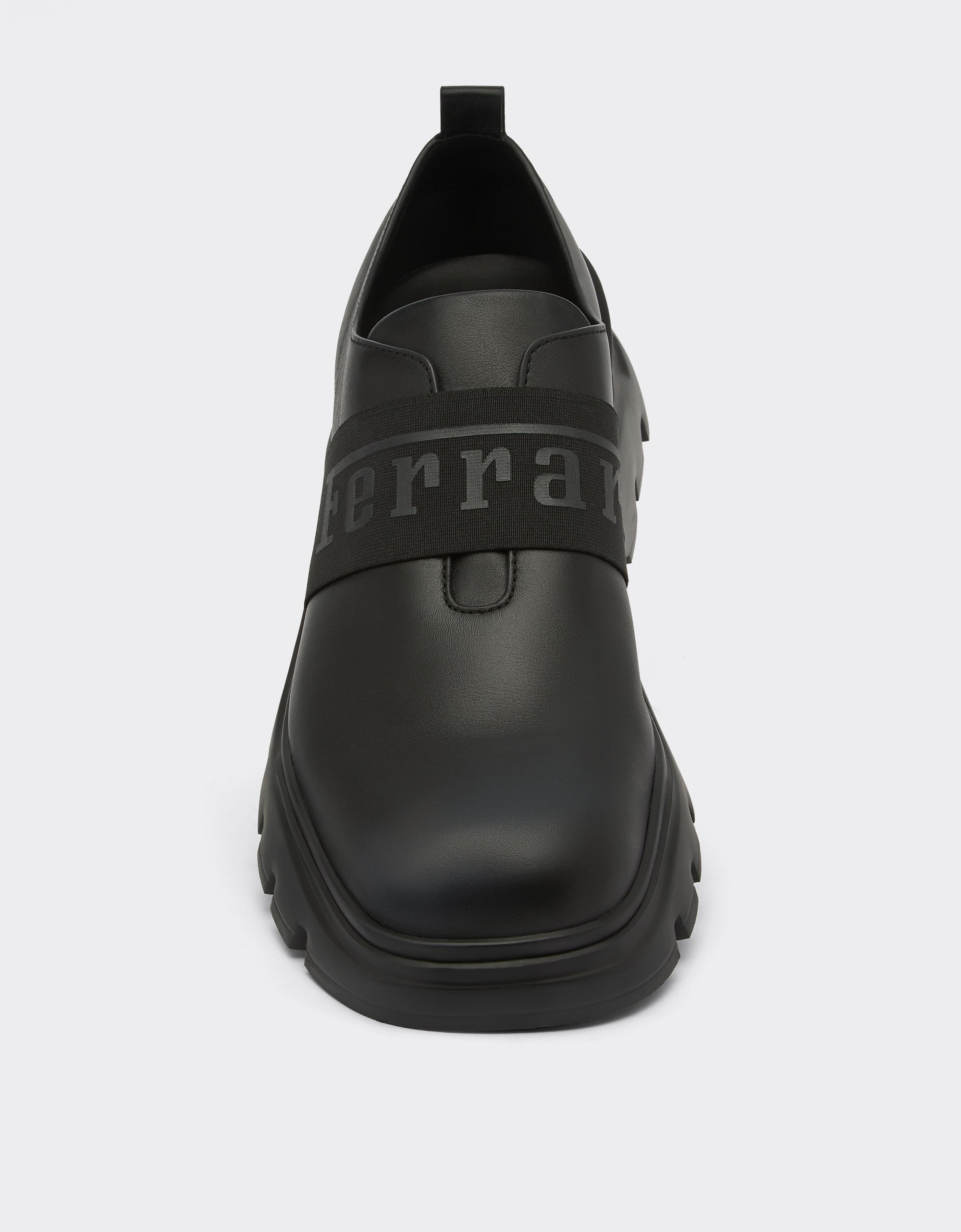 Sneakers avec ruban Ferrari en cuir - Nero