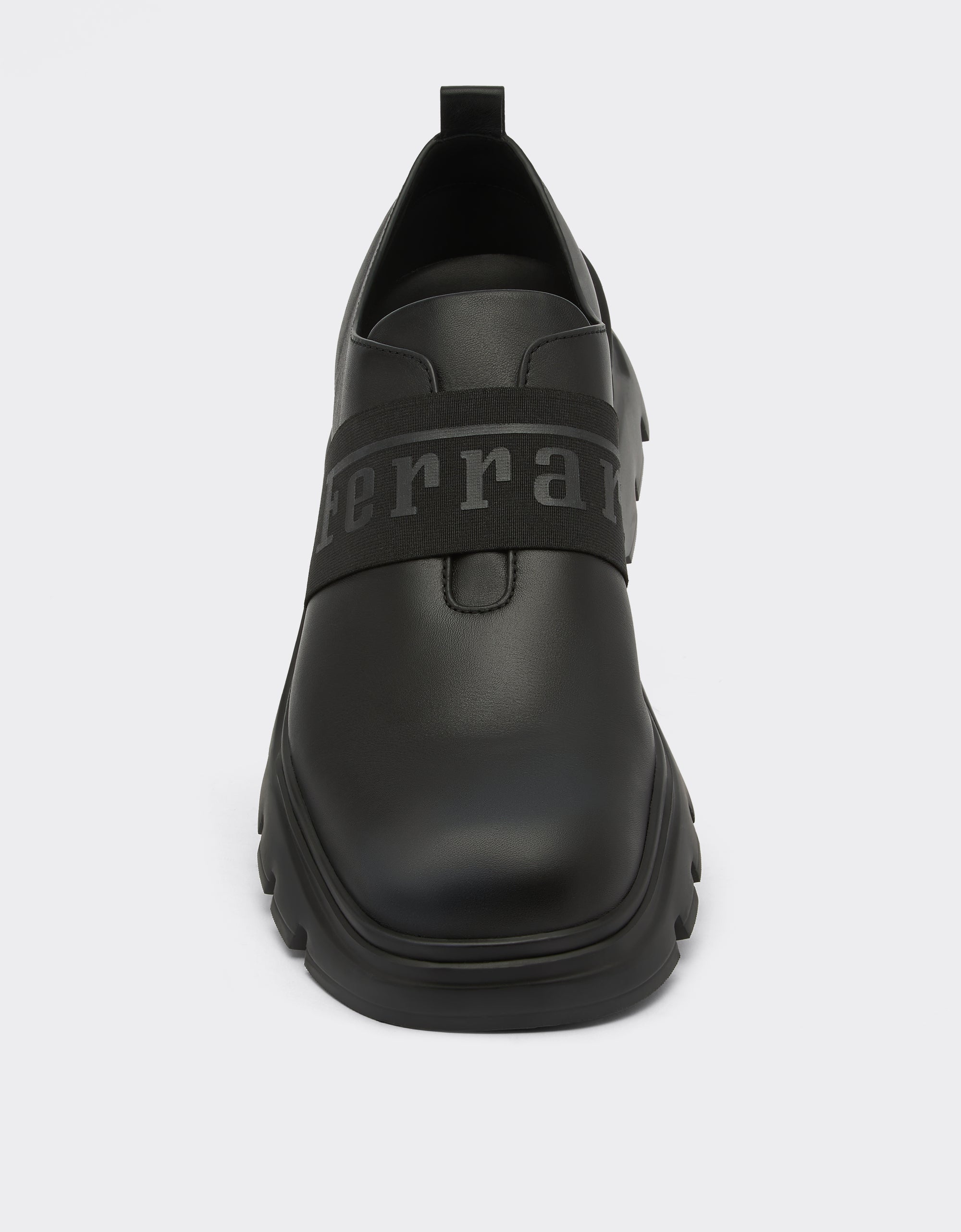 Sneakers avec ruban Ferrari en cuir - Nero