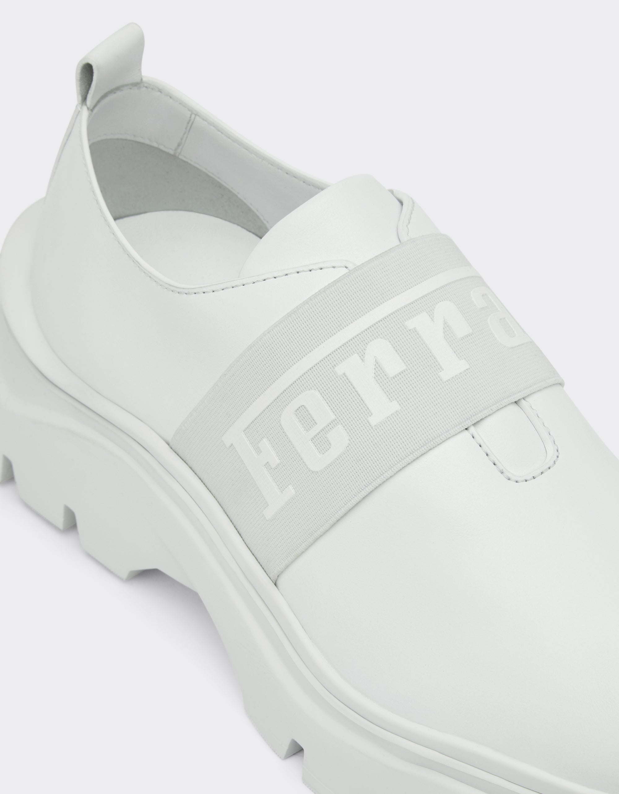 Sneakers avec ruban Ferrari en cuir - Bianco