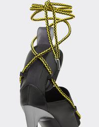 Sandales à talon avec lacets croisés en cuir - Nero