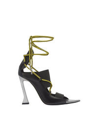 Sandales à talon avec lacets croisés en cuir - Nero