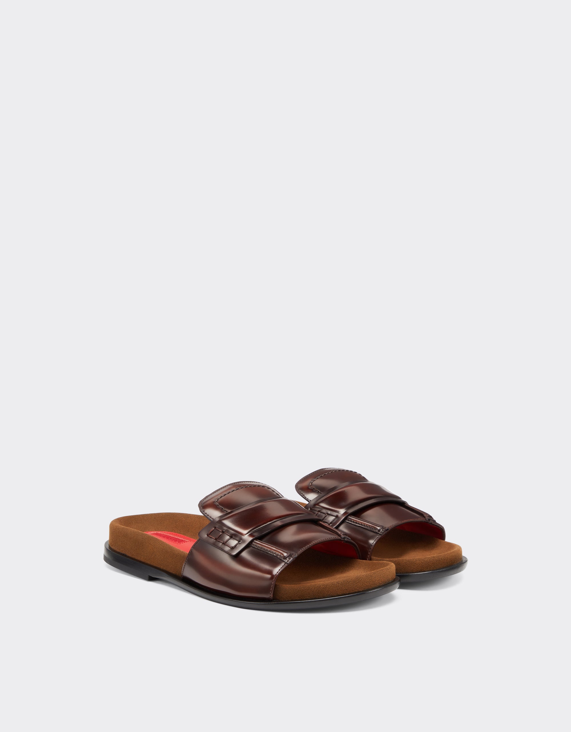 Sandales esprit mocassins en cuir brossé - Marrone