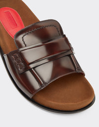 Sandales esprit mocassins en cuir brossé - Marrone