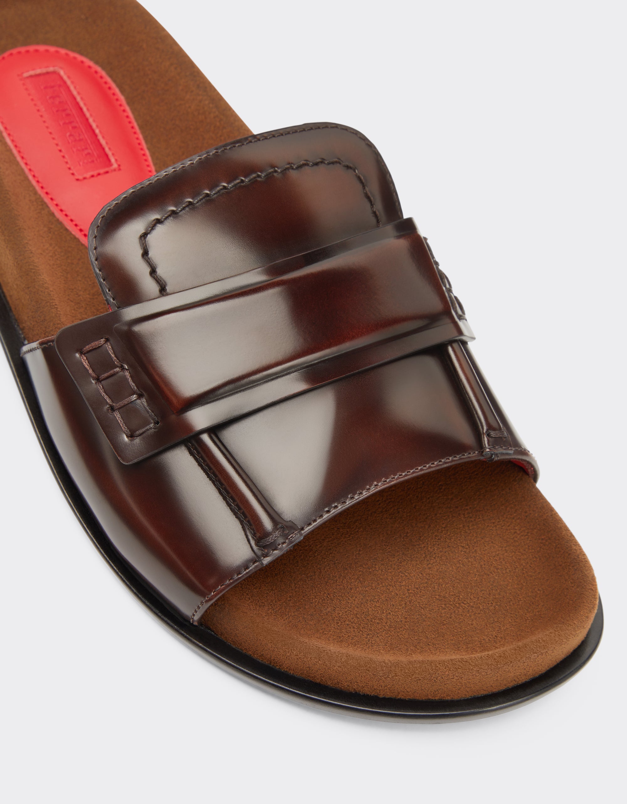 Sandales esprit mocassins en cuir brossé - Marrone