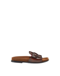 Sandales esprit mocassins en cuir brossé - Marrone