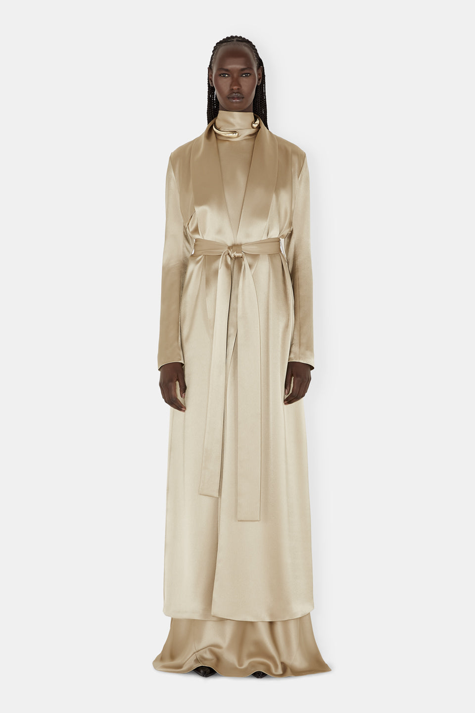 Satin Trench Coat - Sand