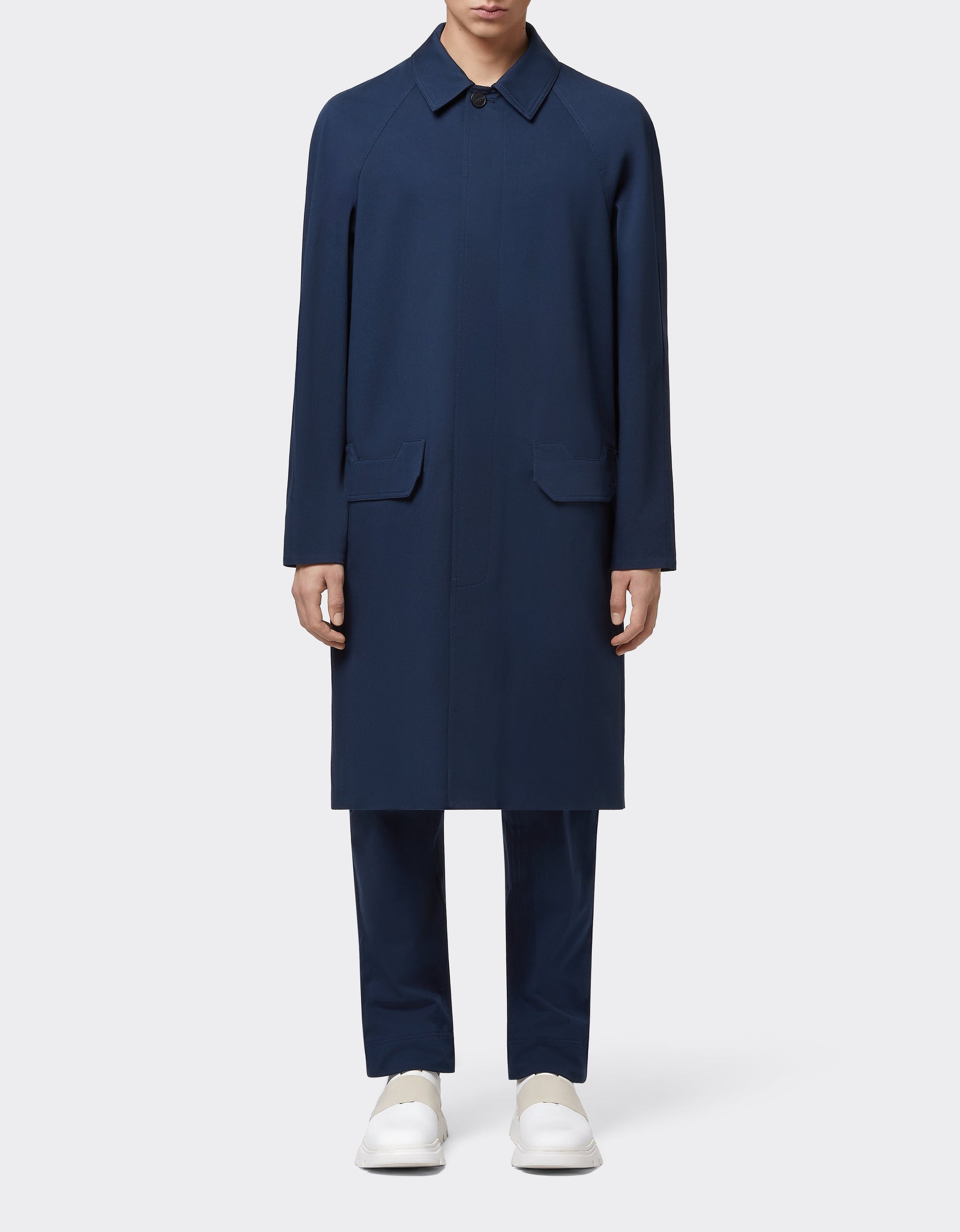 Straight coat with bib - Navy Blu