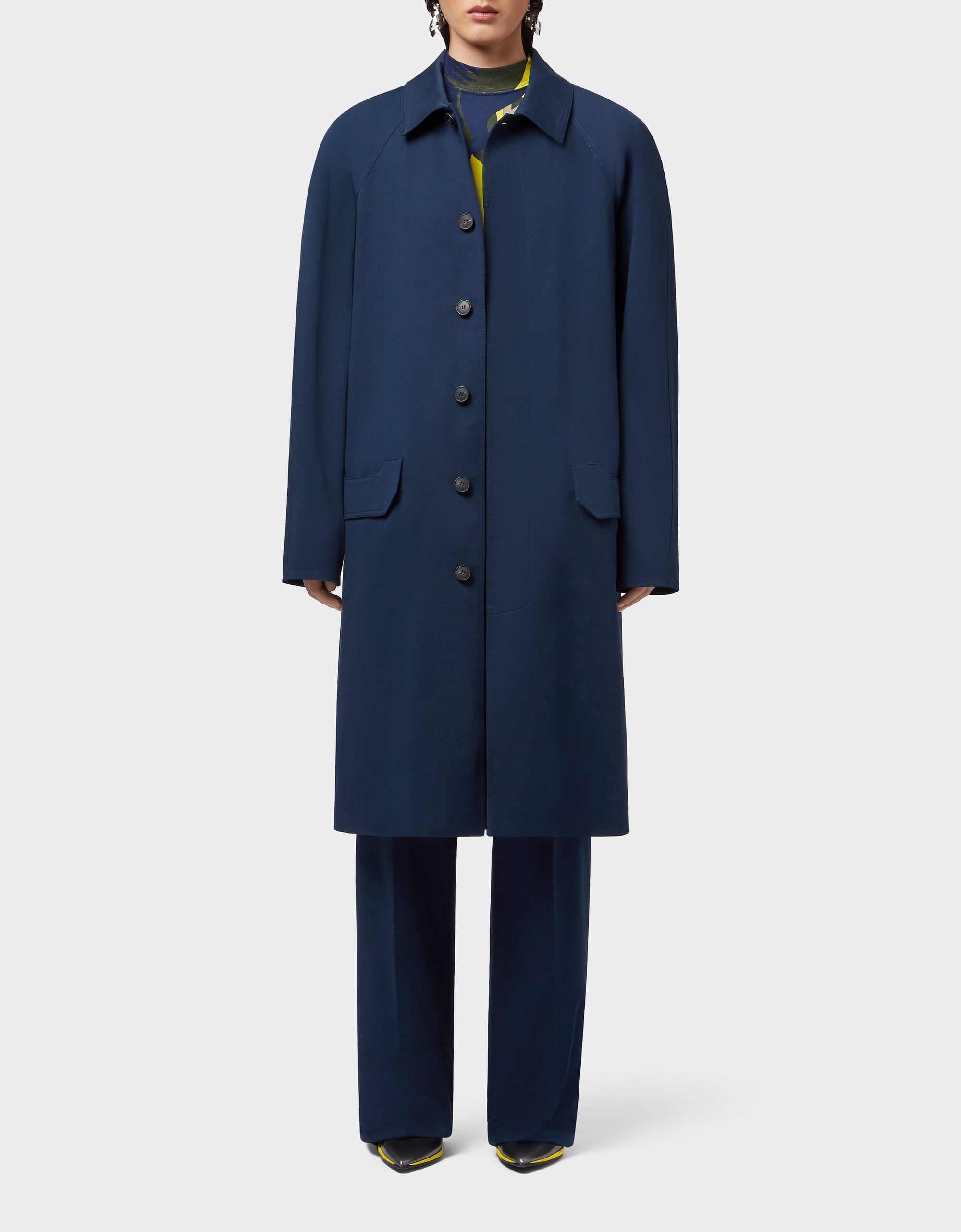 Straight coat with bib - Navy Blu