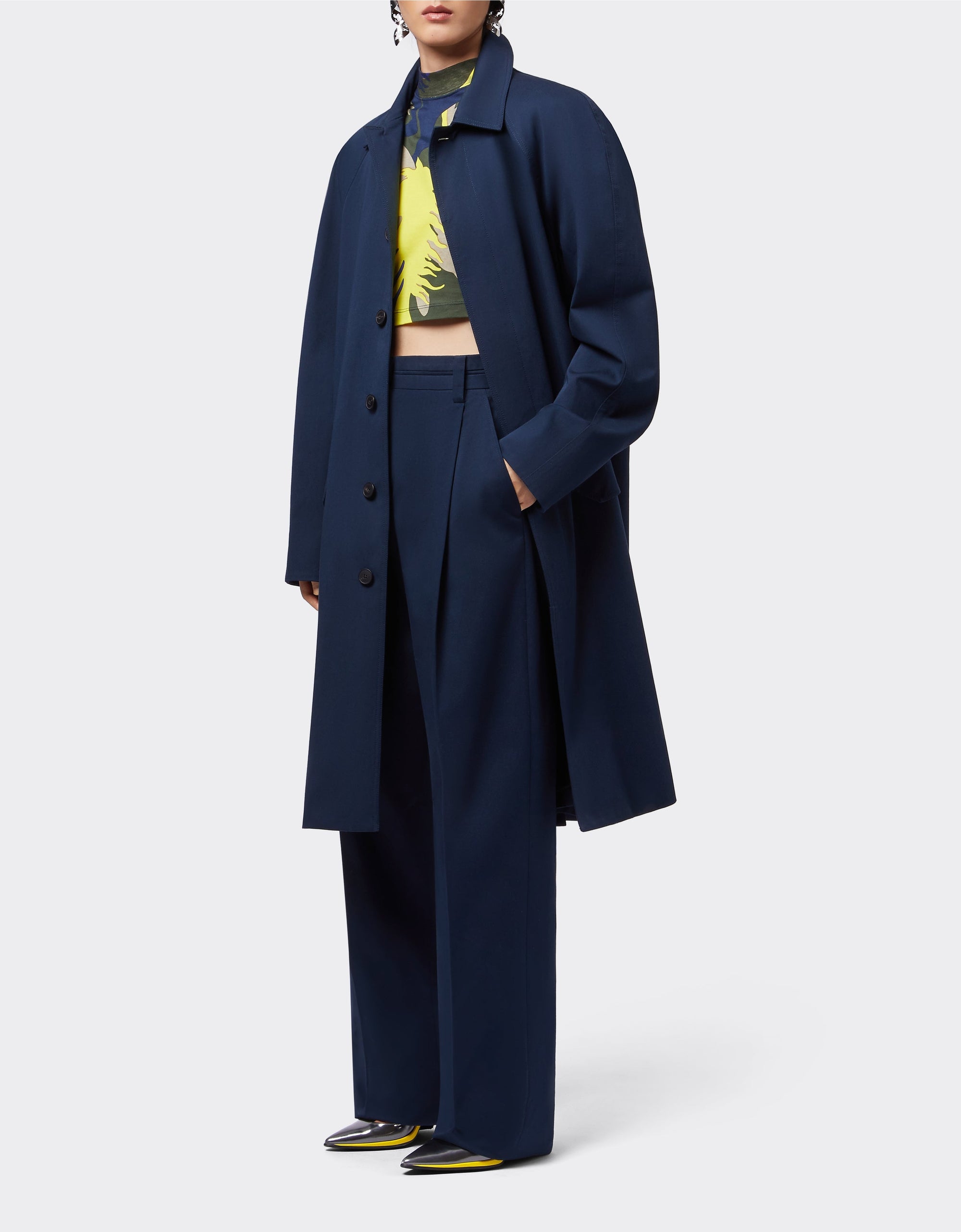 Straight coat with bib - Navy Blu