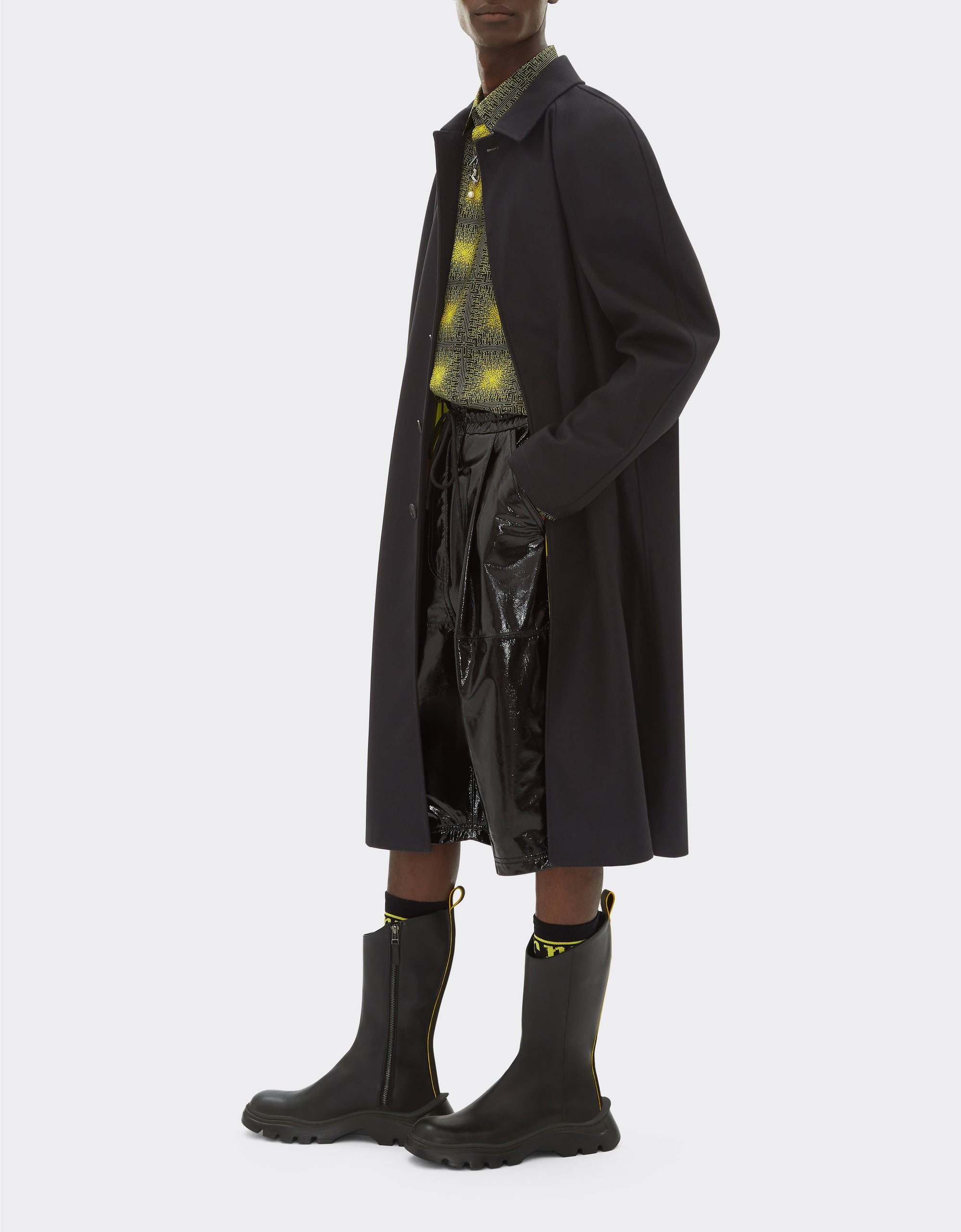 Veste imperméable mi-longue en laine - Nero