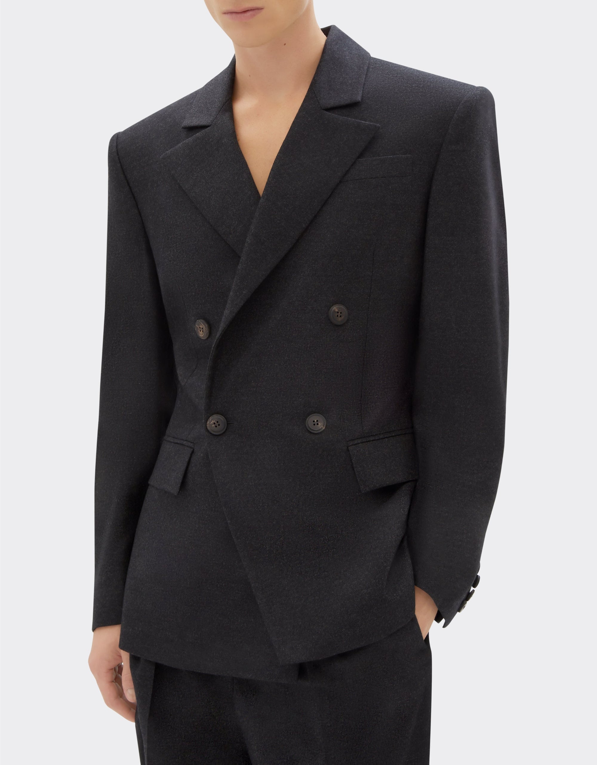 Fitted wool blazer - Grigio Melange Scuro