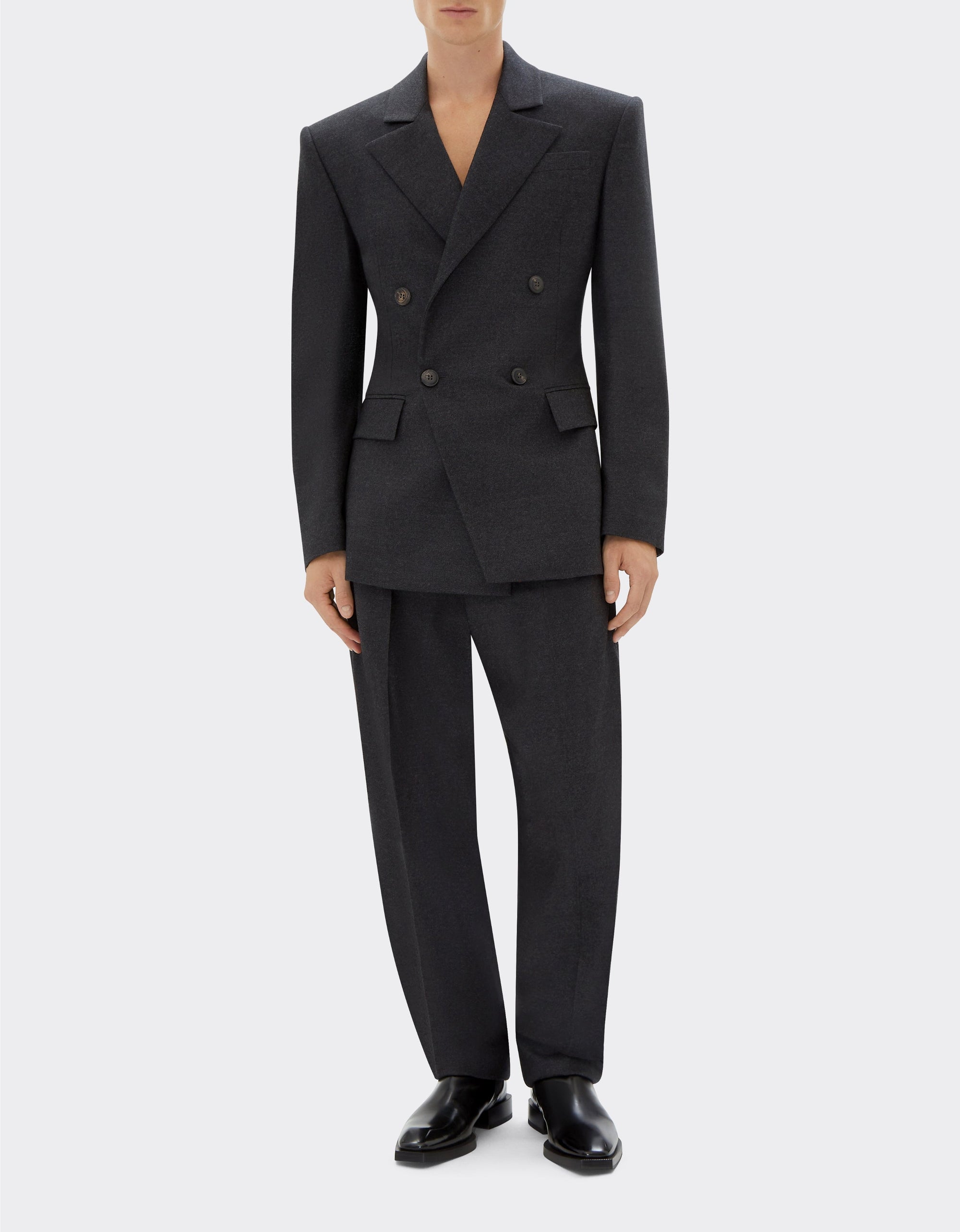 Fitted wool blazer - Grigio Melange Scuro