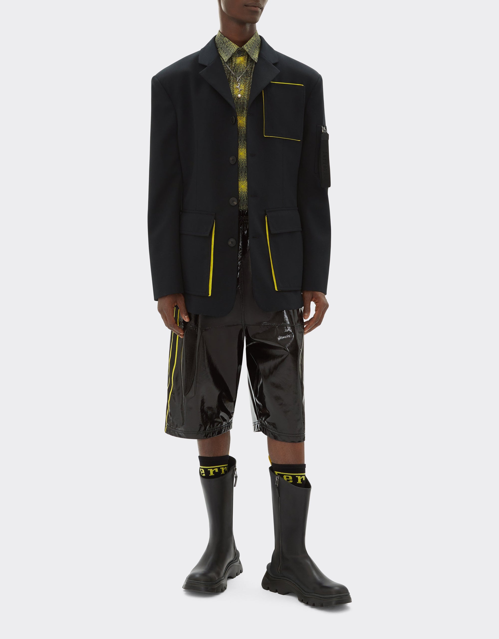 Blazer droit en laine mélangée - Nero