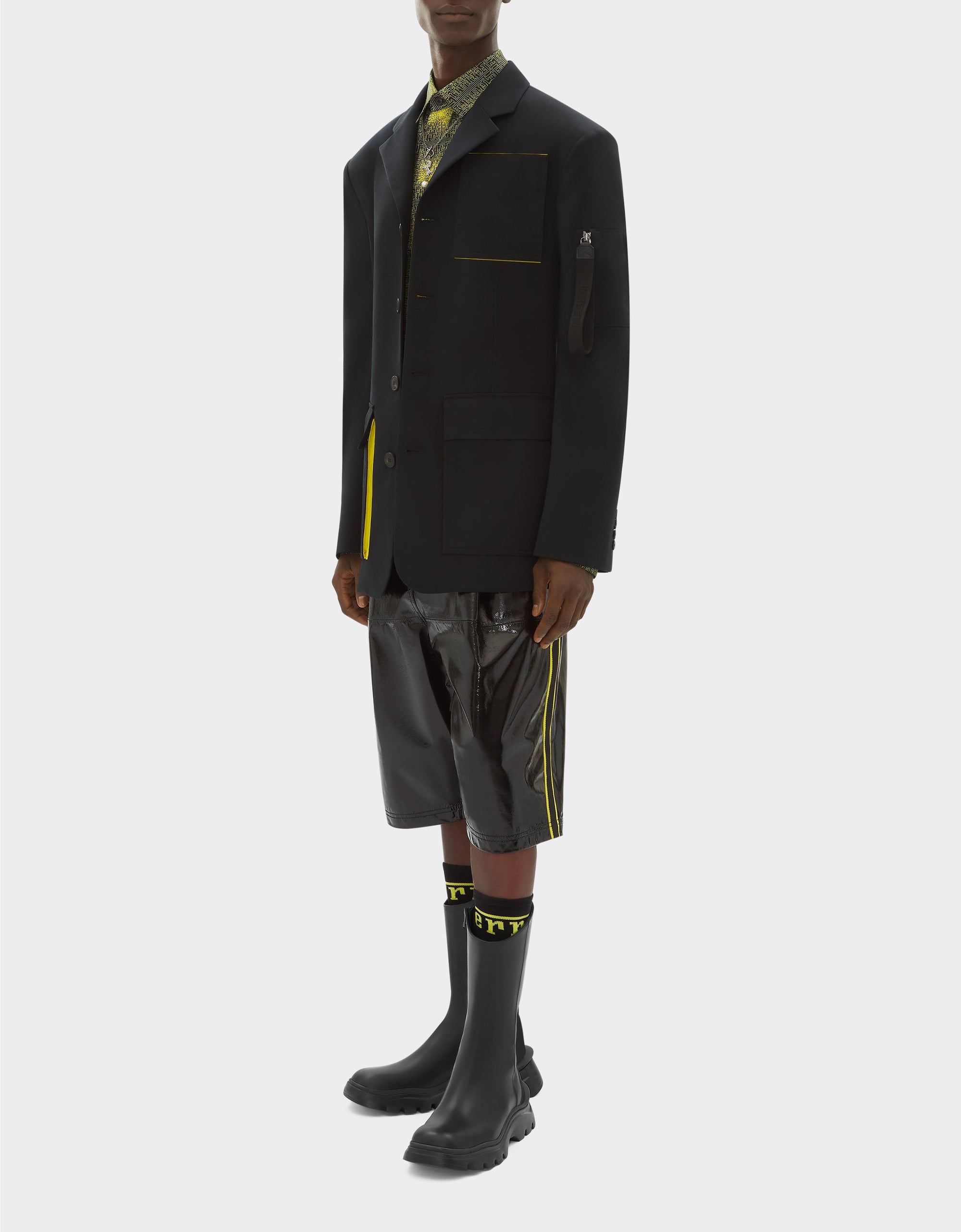 Blazer droit en laine mélangée - Nero