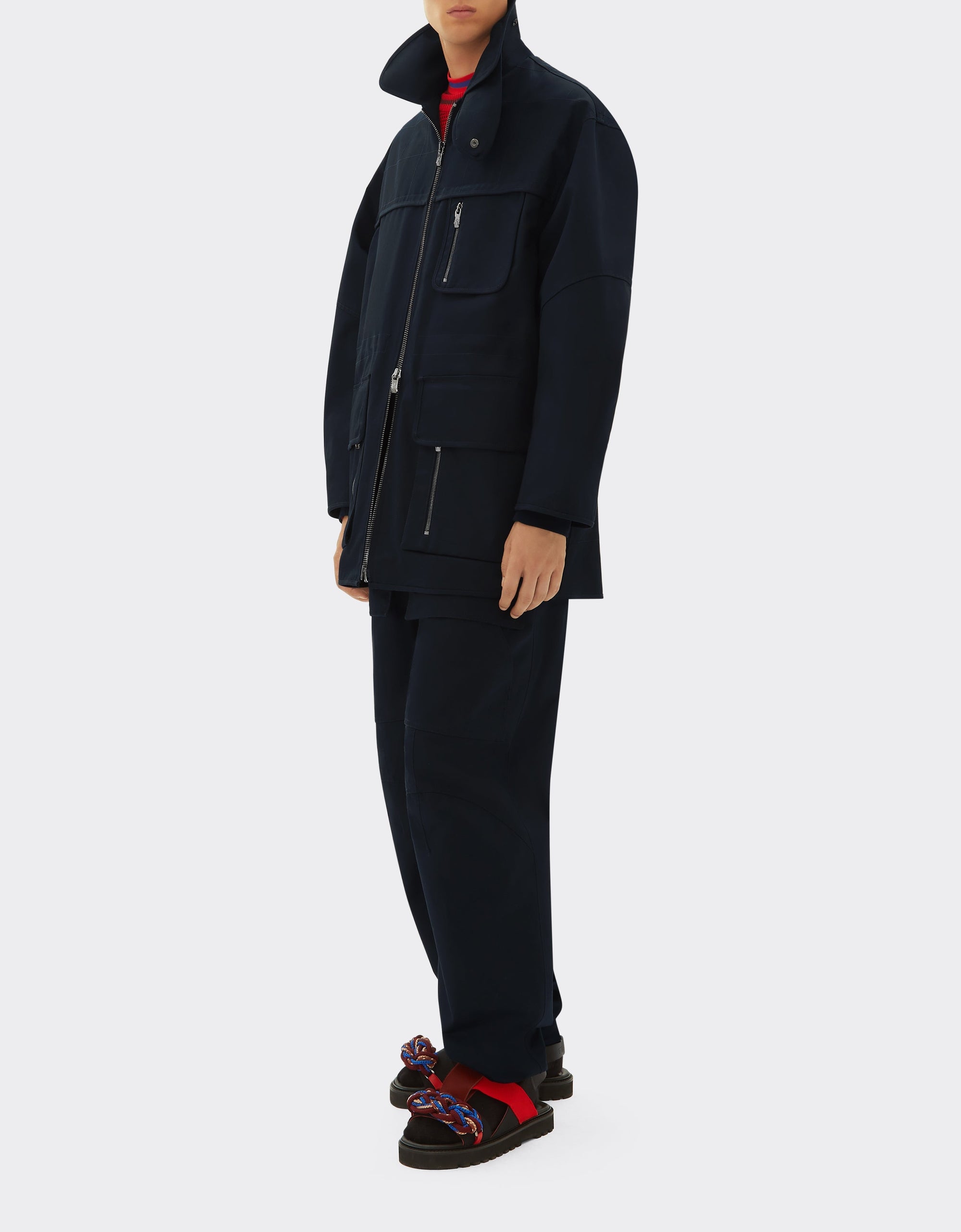Veste col montant maxi poches - Navy Blu