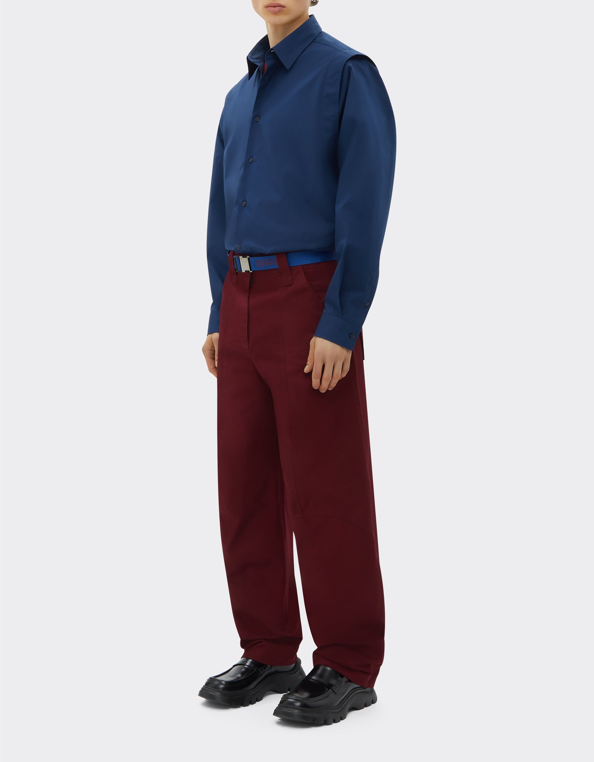 Chemise à manches longues avec bande au dos - Navy Blu