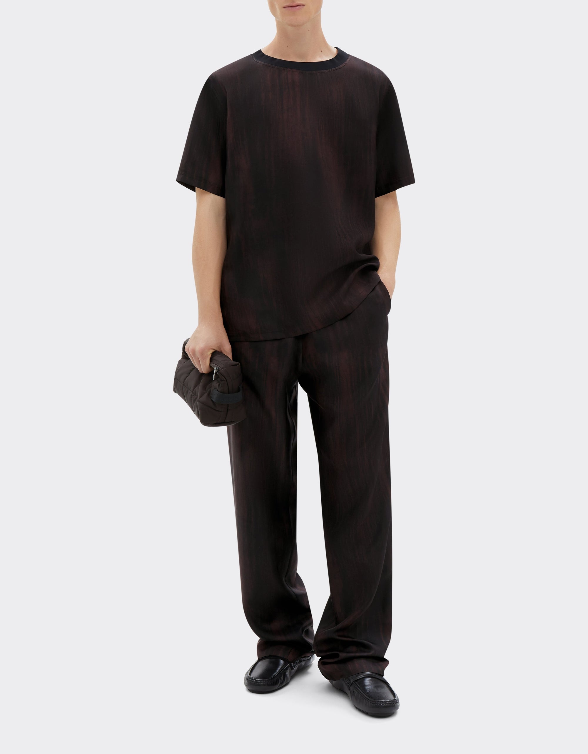 T-shirt avec imprimé brossé en soie - Marrone Scuro