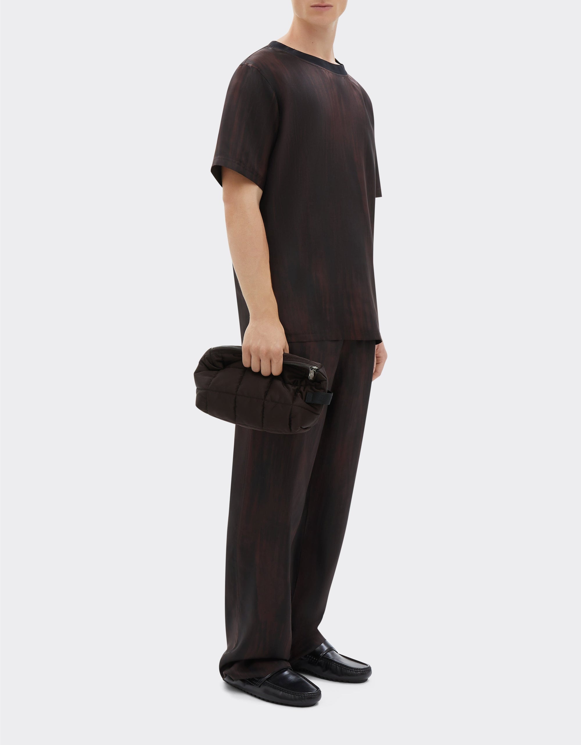 T-shirt avec imprimé brossé en soie - Marrone Scuro
