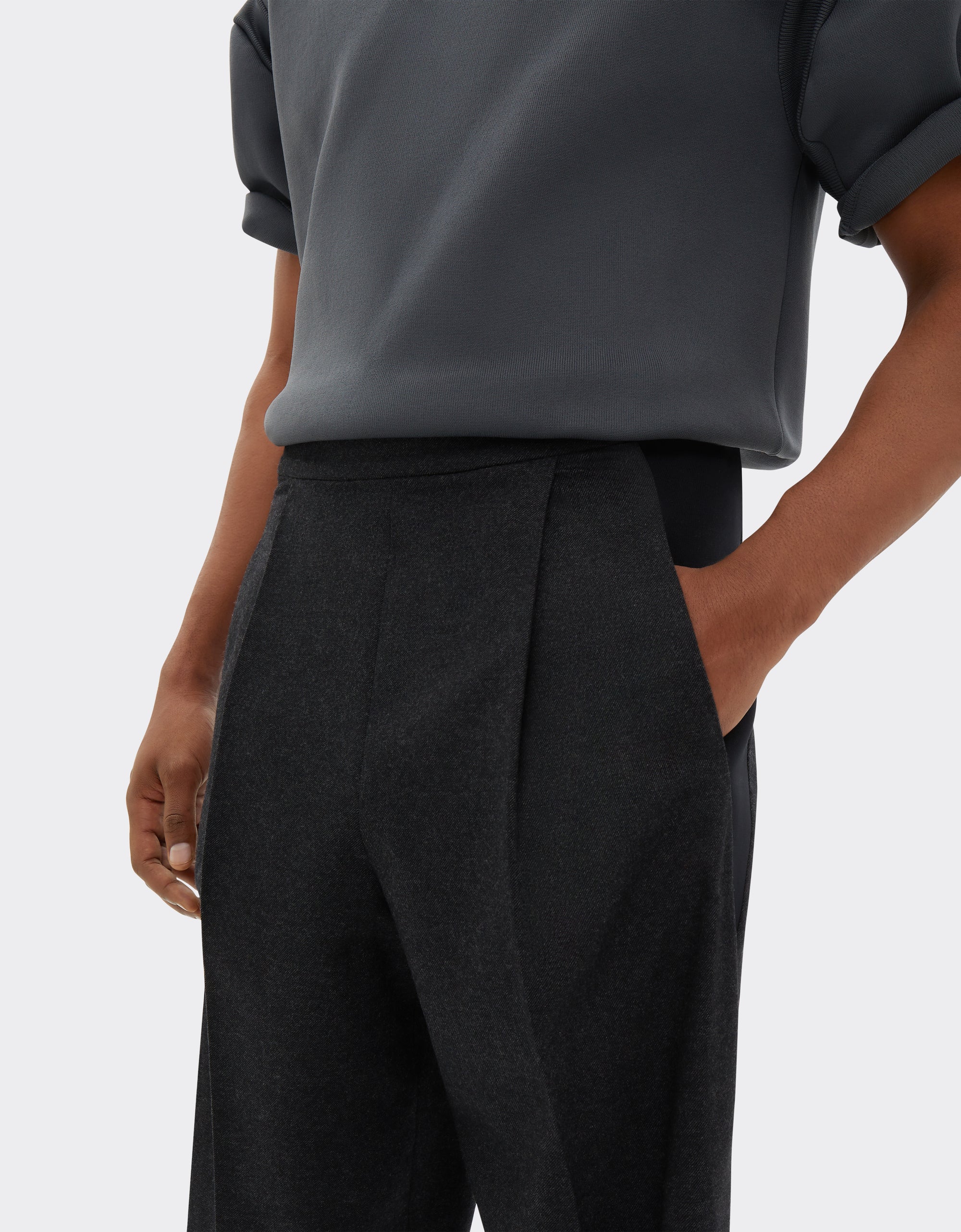 Pantalon chino en laine - Grigio Melange Scuro