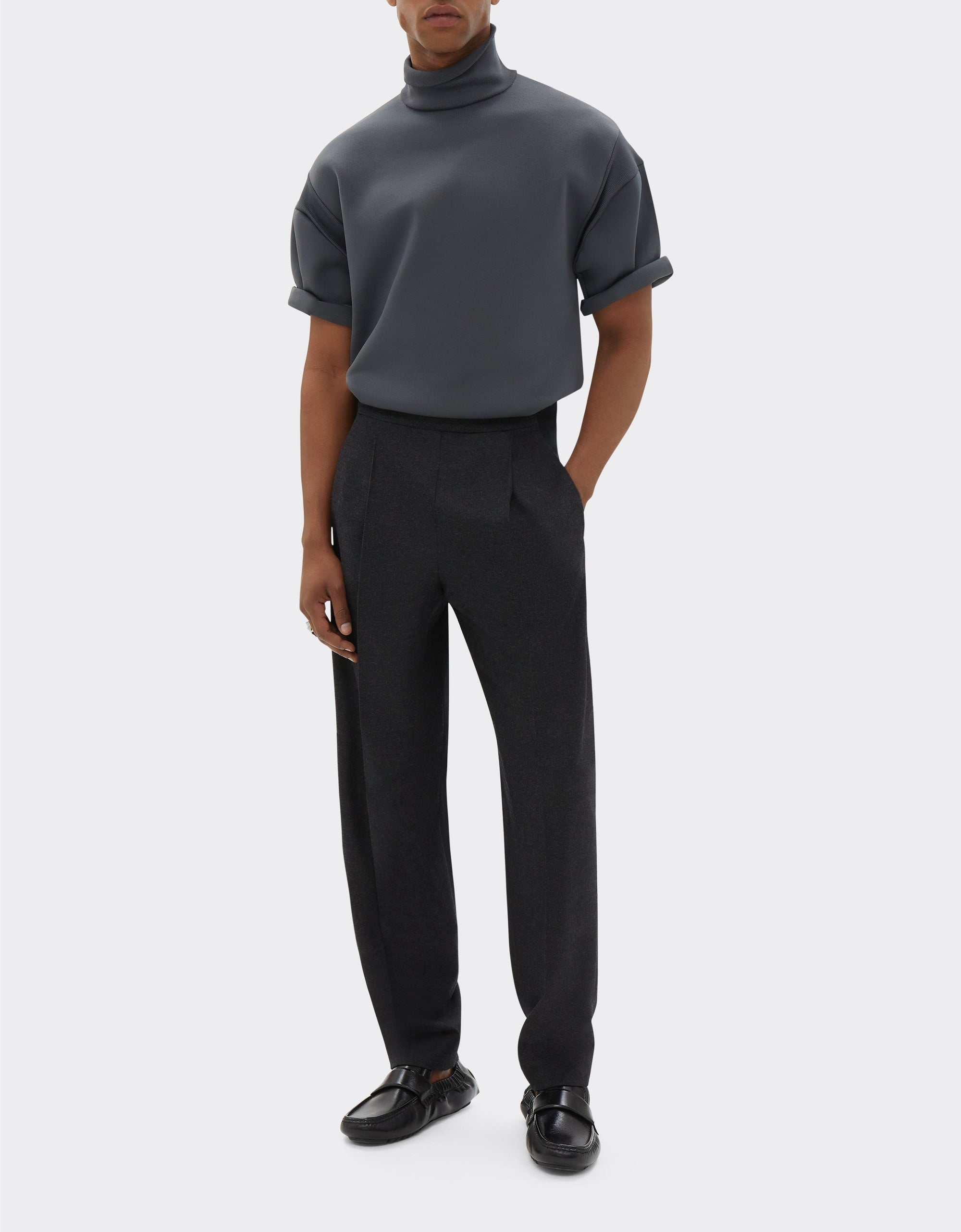 Pantalon chino en laine - Grigio Melange Scuro