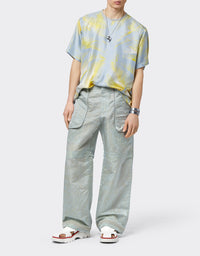 Pantalon cargo motif jacquard - Azzurro