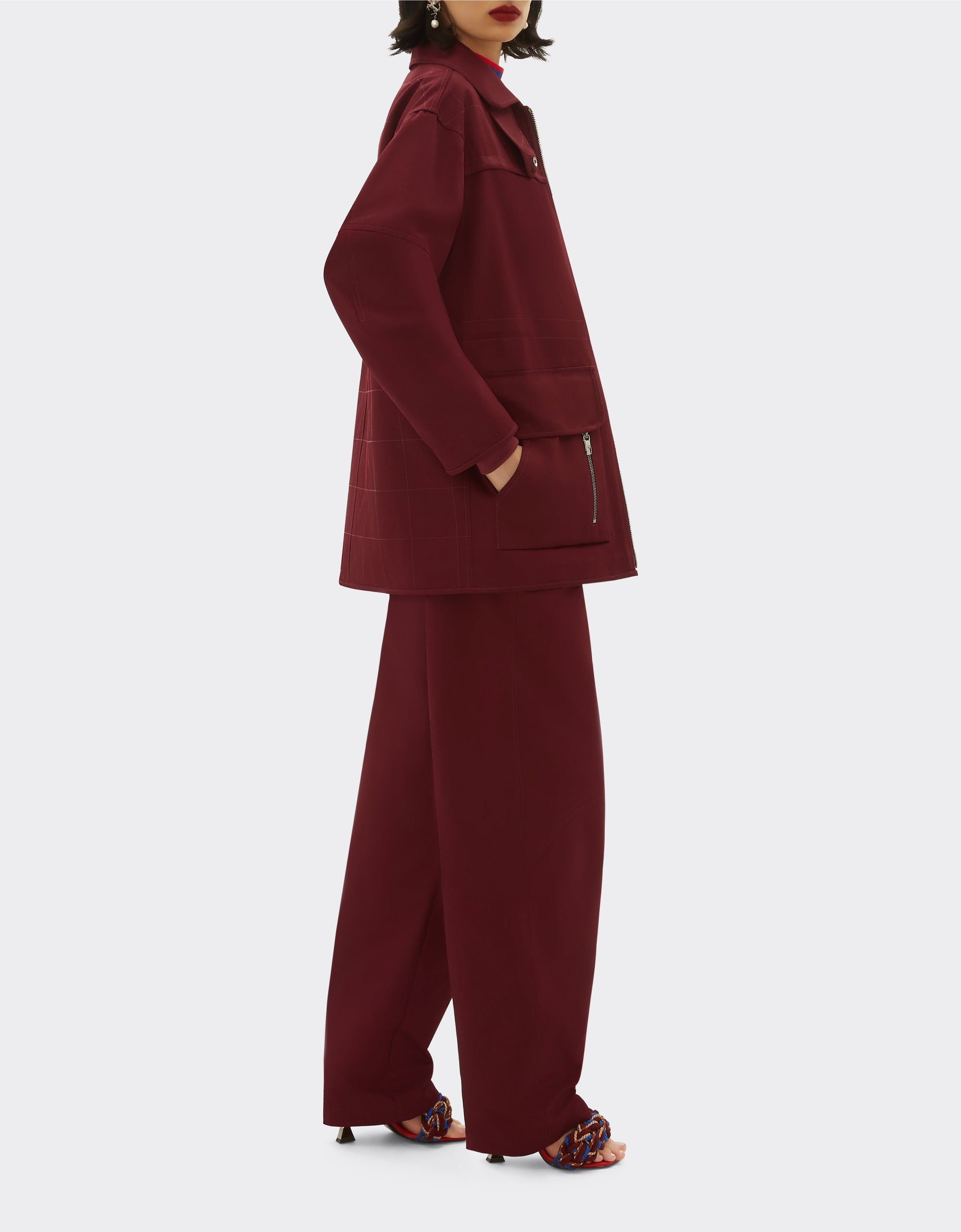 Veste col montant maxi poches - Bordeaux
